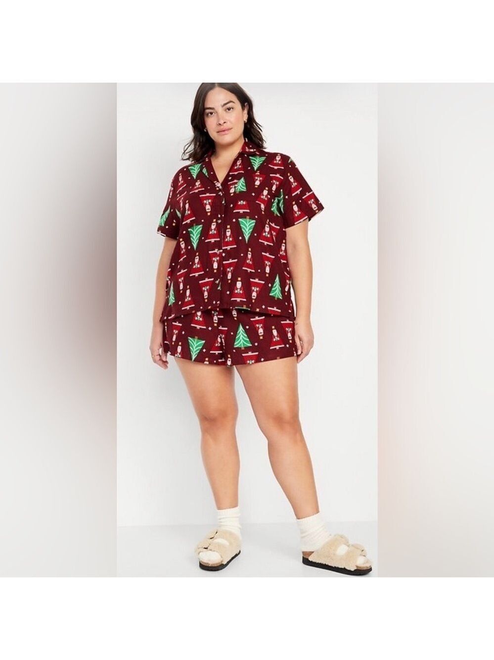 Old Navy Flannel Old World Santa Christmas Holiday Pajamas Short Set XL NWT